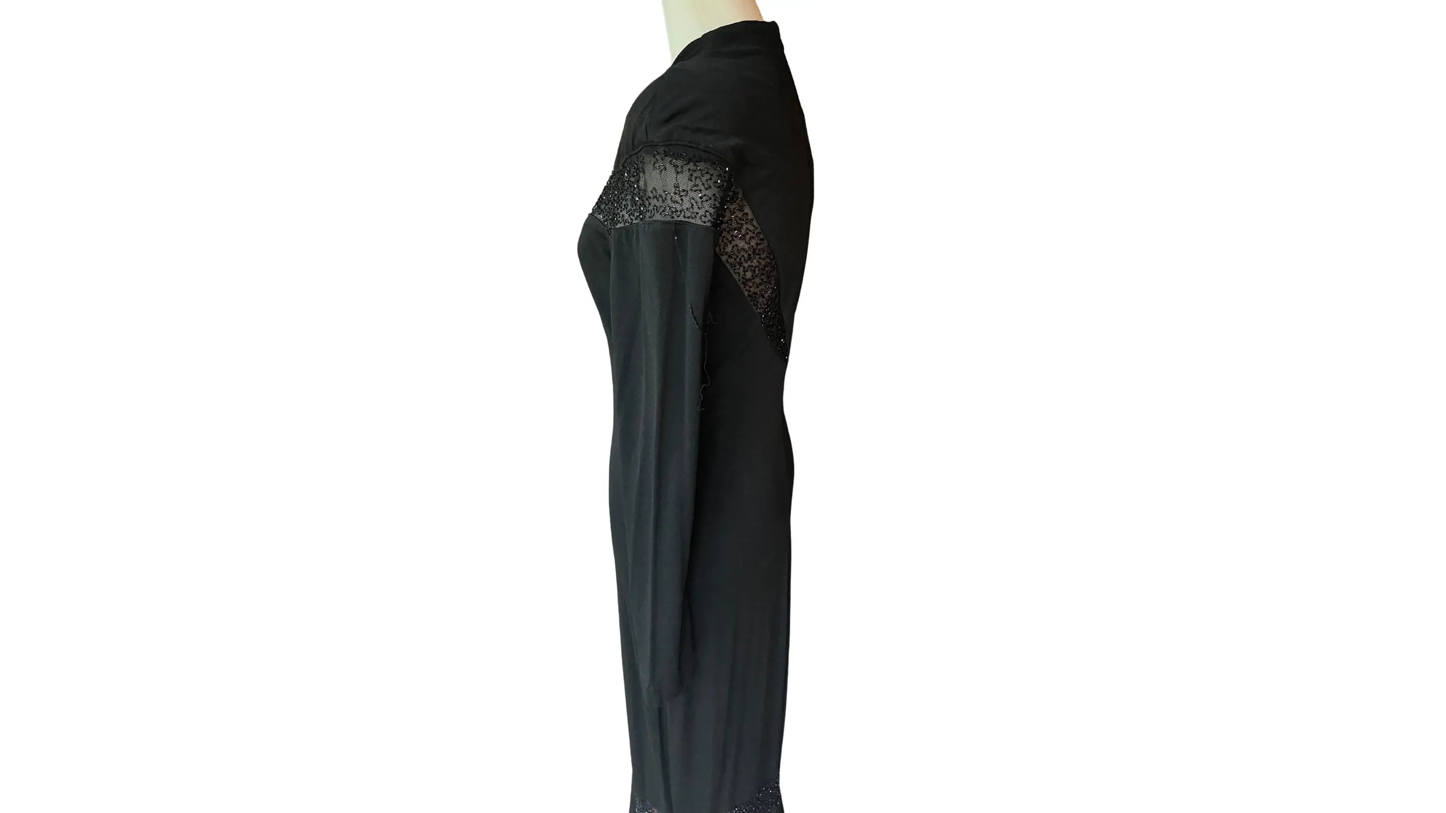 Black Mermaid Knit Gown - Formal Black Dress with Mesh Detailing