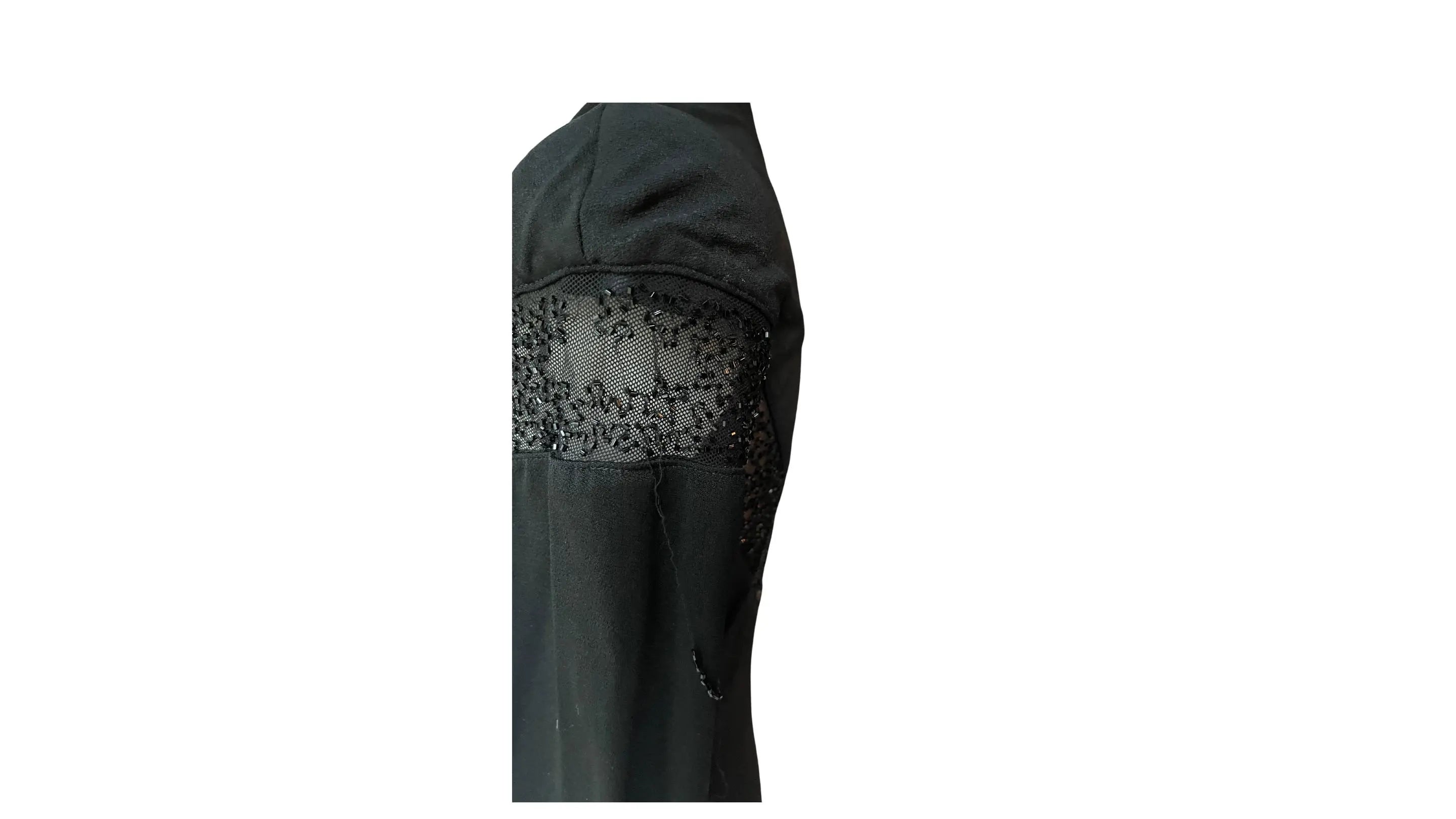Black Mermaid Knit Gown - Long Black Sleeves with Mesh Detailing