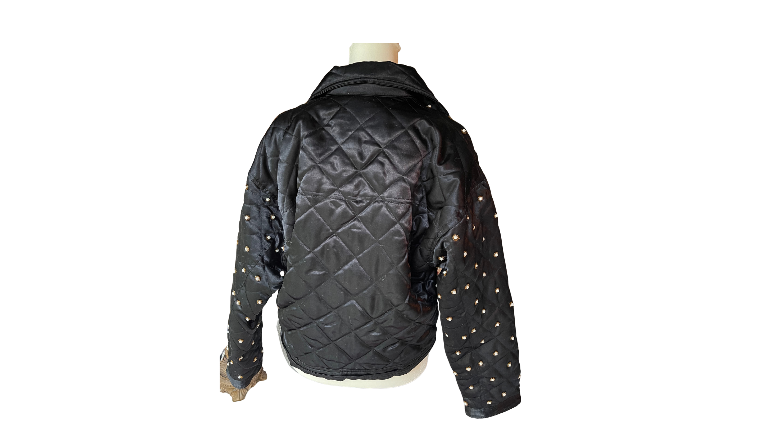 Satin Cropped Jacket with Pearl Embellishments