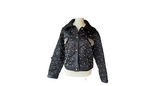 Satin Cropped Jacket with Pearl Embellishments