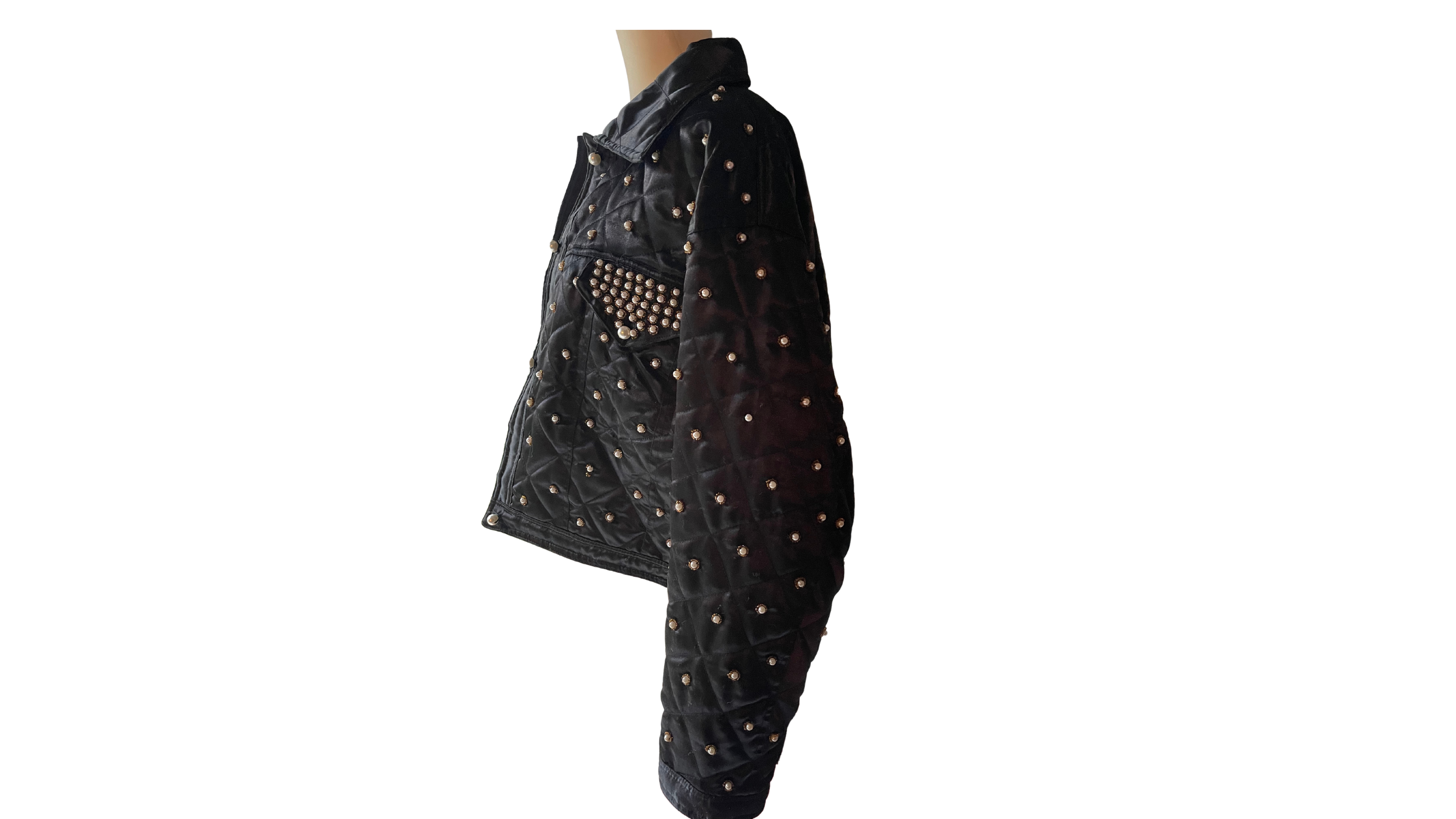 Satin Cropped Jacket with Pearl Embellishments