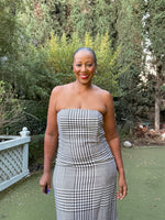 Houndstooth Strapless Wool Dress