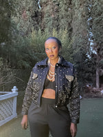 Satin Cropped Jacket with Pearl Embellishments