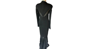 Black Mermaid Knit Gown - Black Zipper Floor Length Dress