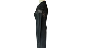 Black Mermaid Knit Gown - Formal Black Dress with Mesh Detailing
