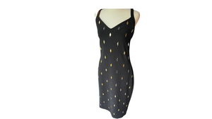 Black Knit Dress with Silver and Gold Tone Metal