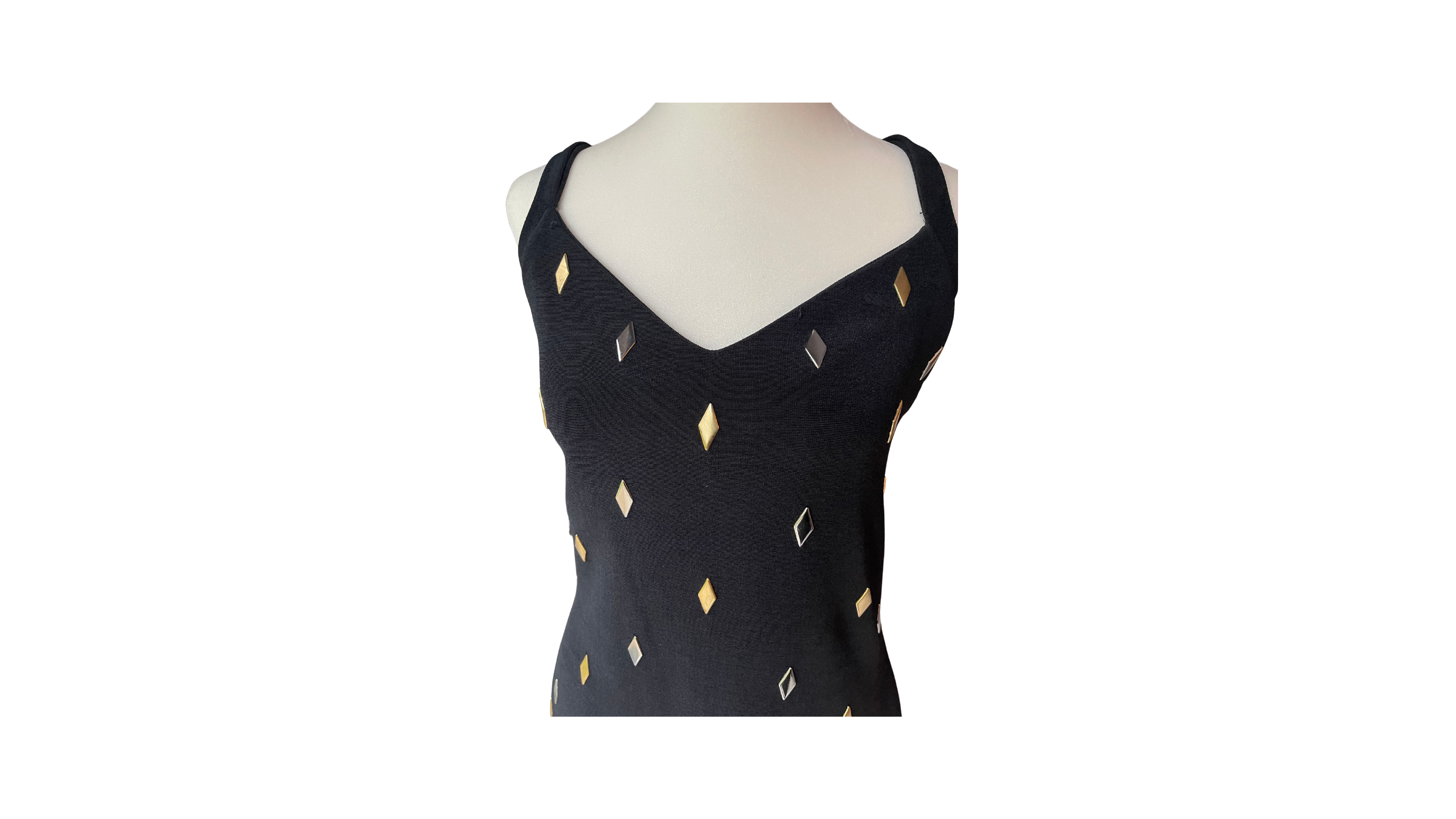 Black Knit Dress with Silver and Gold Tone Metal