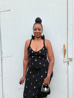 Black Knit Dress with Silver and Gold Tone Metal